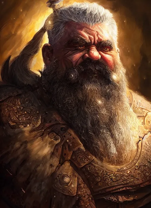 Image similar to a higly detailed airbrush full body shot and face portrait painting of a grim brute male dwarf warrior male character, dynamic lighting, ambient lighting, deviantart, art by artgerm and simon bisley and karol bak