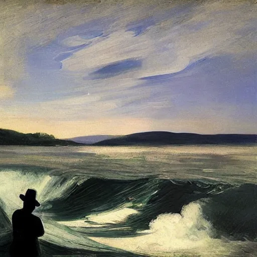 Prompt: “ surfing on the hudson river, hudson river school, by george bellows ”