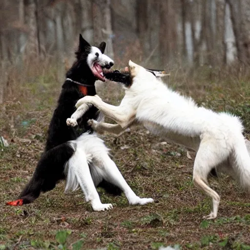 Image similar to a werewolf suplexing a border collie