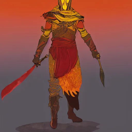 Image similar to an ultra detailed vector image of solaire of astora dressed as the prince of persia, concept art by alphonse mucha and greg rutkowski, bright red desert sands, bright yellow and red sun, octane render, praise the sun