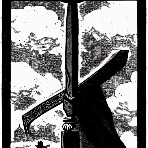 Image similar to A sword stuck in the ground, as a makeshift grave. Close Up Shot, Dark Fantasy, Film Noir, Black and White. High Contrast, Mike Mignola, D&D, OSR