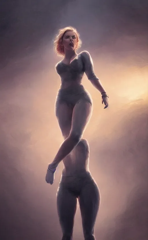 Image similar to scarlett johansson with an very long torso, possibly extra limbs, artgerm, intricate, detailed, volumetric lighting, digital painting, concept art, greg rutkowski