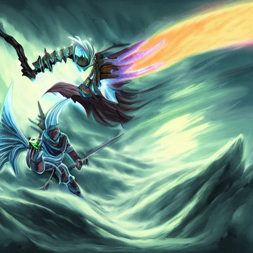 Image similar to nightbringer yasuo vs dawnbringer riven digital painting