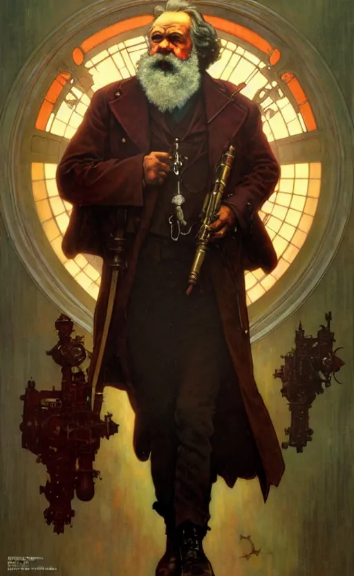 Prompt: karl marx 6 6 6 gorgeous lighting by weta studio, mucha, bautista and norman rockwell and greg rutkowski and tom bagshaw and james gurney and lucasfilm