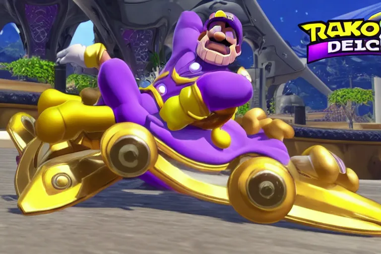 Prompt: thanos!! as a mario kart 8 deluxe character, unlockable character, screenshot