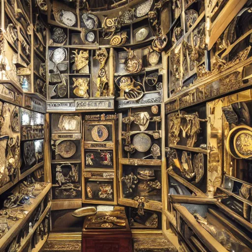 Image similar to An enormous treasure vault filled with artifacts, jewels and treasures lost to time, ultra-high definition, 4K, museum quality photo