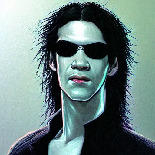 Image similar to Neo from Matrix, artwork by Bob Ross, deviantart contest winner,