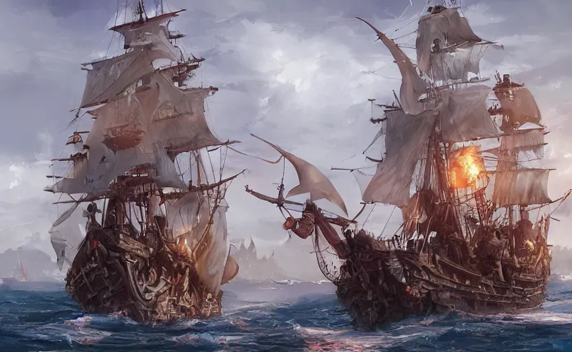 Image similar to pirate ship by vanessa morales, artstation