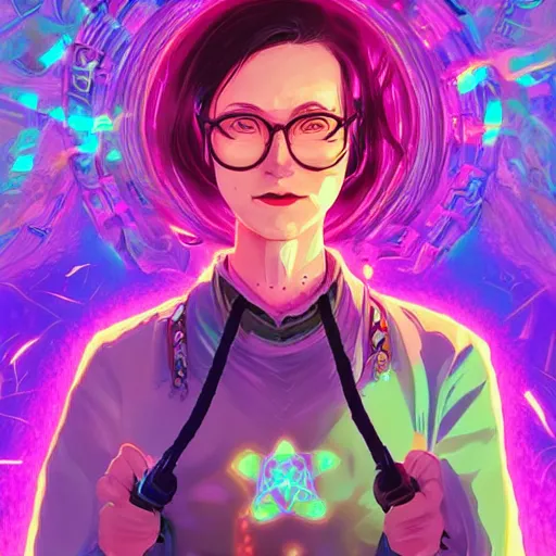 Image similar to skill magic geek inside matrix deepdream radiating a glowing aura stuff loot legends stylized digital illustration video game icon artstation lois van baarle, ilya kuvshinov, rossdraws,