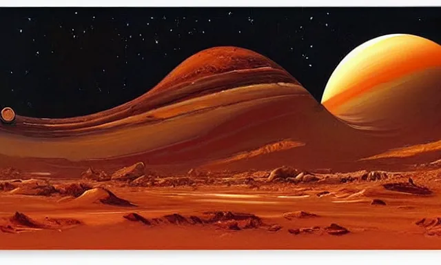 Image similar to digital painting of a pipe organ in the orbit of mars by john berkey