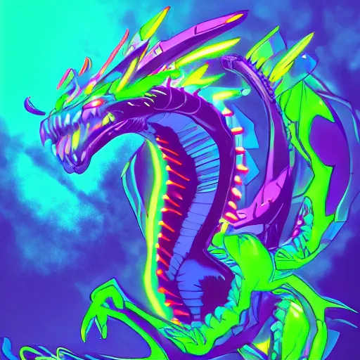 Image similar to a hyper neon techno dragon | trending on artstation