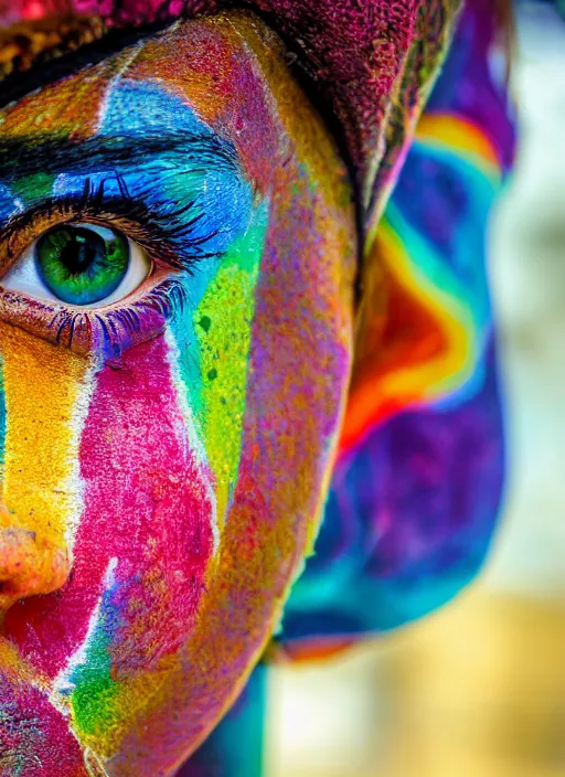 Image similar to a very detailed photograph of a face, depth of field, colorful