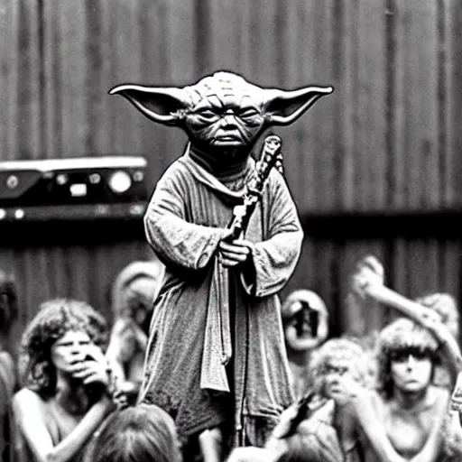 Image similar to yoda performing at woodstock