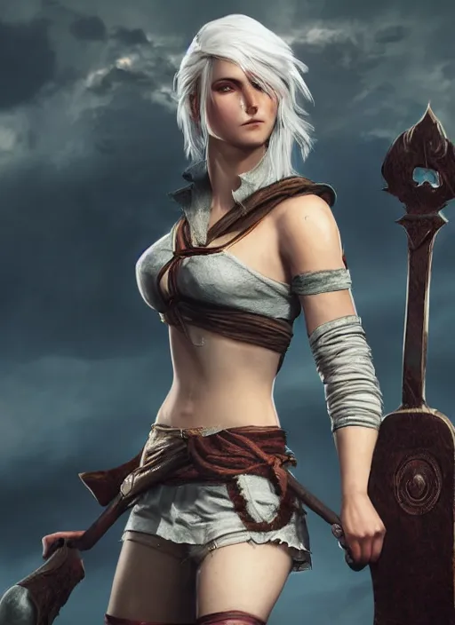 Prompt: ciri, league of legends character select art, digital art, octane render