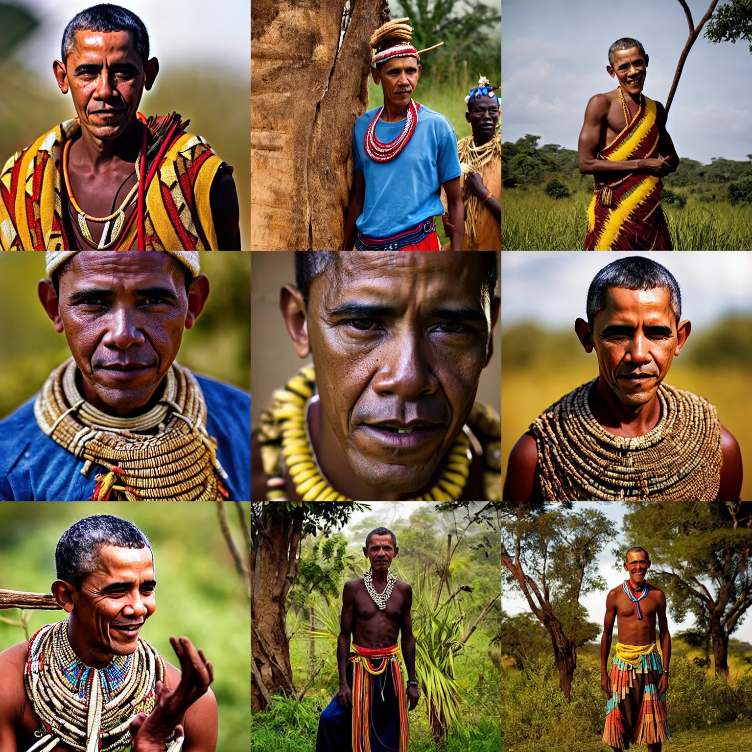 Prompt: photo of barack obama, luo tribesman in traditional clothing, photo by national geographic