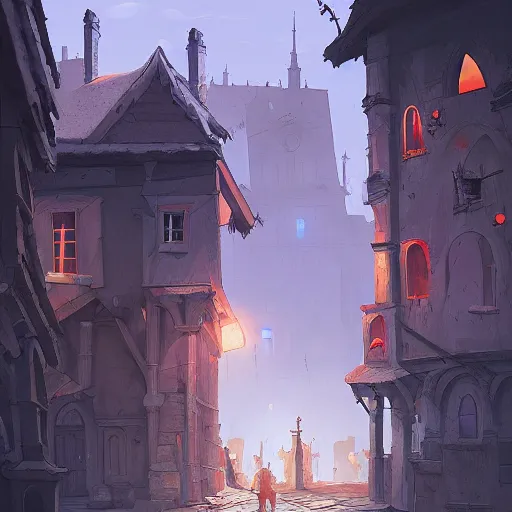 Prompt: lone zombie exploring medieval town streets, inspired by Marc Simonetti and Anton Fadeev