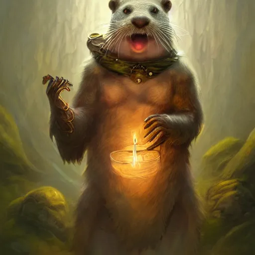 Image similar to anthropomorphic druidic otter casting a spell, DnD character art portrait, matte fantasy painting, DeviantArt Artstation, by Jason Felix by Steve Argyle by Tyler Jacobson by Peter Mohrbacher, cinematic lighting