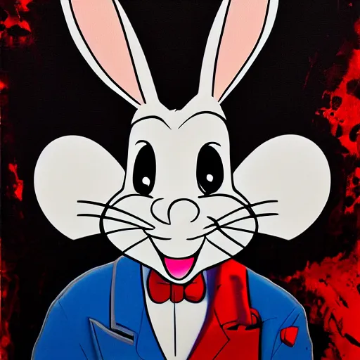 Prompt: bugs bunny gangster with blood spray, rule of thirds, airbrush, insanely detailed, photorealistic, 8 k.