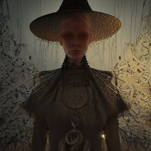 Prompt: ecclectic witch, intricate backdrop, 4 k, octane render