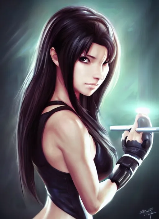 Prompt: beautiful portrait of a gorgeous personal trainer who looks like Tifa Lockhart , character design by Ross Tran, artgerm detailed, soft lighting