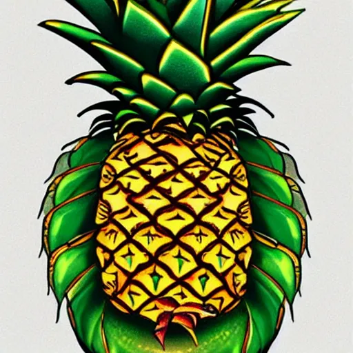 Image similar to a ripe luscious pineapple tattoo that's also edible, digital art