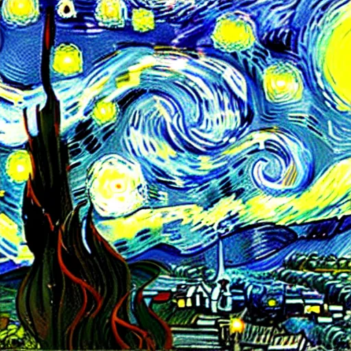 Image similar to starry night by makoto shinkai and studio ghibli