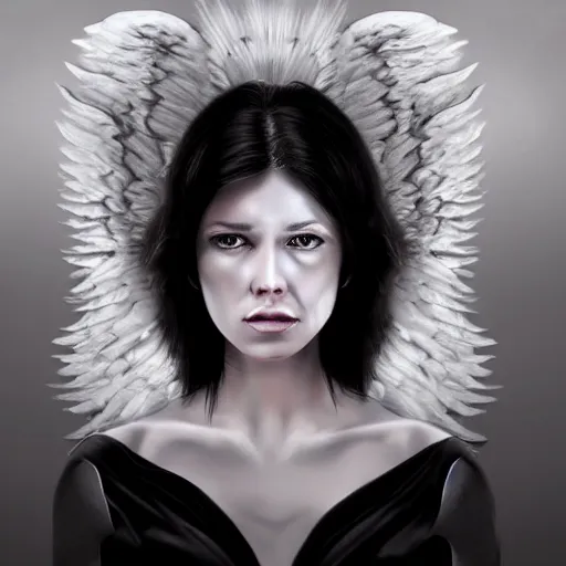 Prompt: beautiful female angel of death portrait hyper realistic