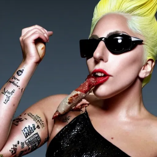 Image similar to lady gaga side view eating meat banana