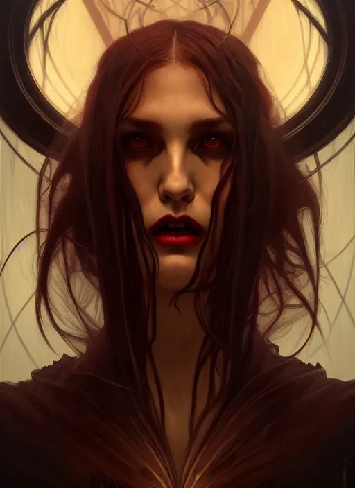 Prompt: symmetry!! portrait of a vampire, horror, moody lights!! intricate, scary, highly detailed, digital painting, artstation, concept art, smooth, sharp focus, illustration, art by artgerm and greg rutkowski and alphonse mucha