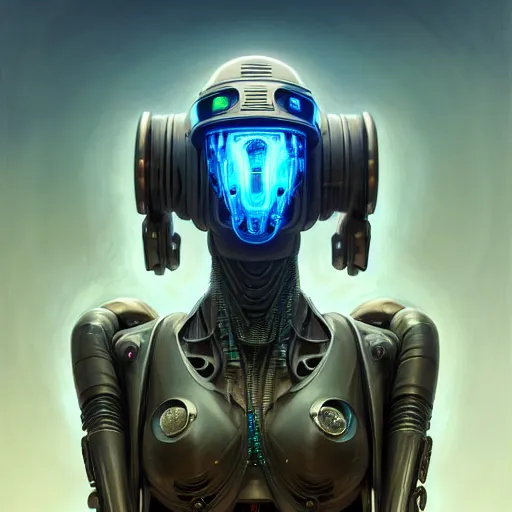 Image similar to low angle shot of a cyberpunk gazmask robot character, intricate, elegant, highly detailed, centered, digital painting, artstation, concept art, smooth, sharp focus, illustration, artgerm, Tomasz Alen Kopera, Peter Mohrbacher, donato giancola, Joseph Christian Leyendecker, WLOP, Boris Vallejo