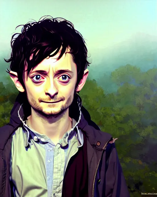 Prompt: portrait Anime joyful happy Elijah Wood playing Hobbit Frodo Baggins || cute-fine-face, pretty face, realistic shaded Perfect face, fine details. Anime. realistic shaded lighting by Ilya Kuvshinov katsuhiro otomo ghost-in-the-shell, magali villeneuve, artgerm, Jeremy Lipkin and Michael Garmash and Rob Rey