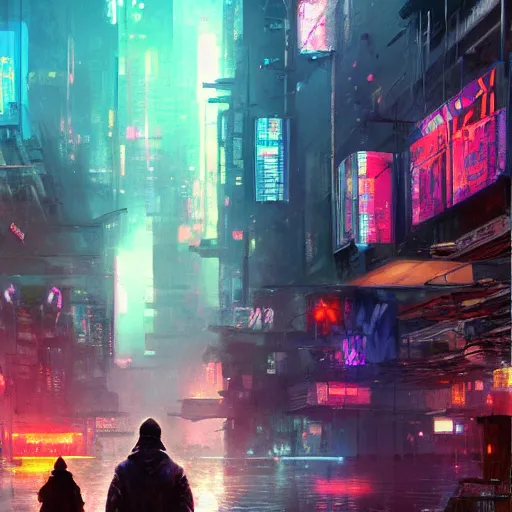 Prompt: cyberpunk city, rainy, colorful, beautiful, trending on artstation, by Craig Mullins