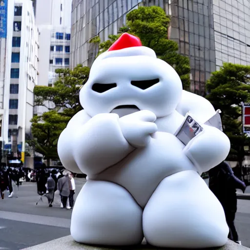 Prompt: sta puft marshmallow man in downtown tokyo,