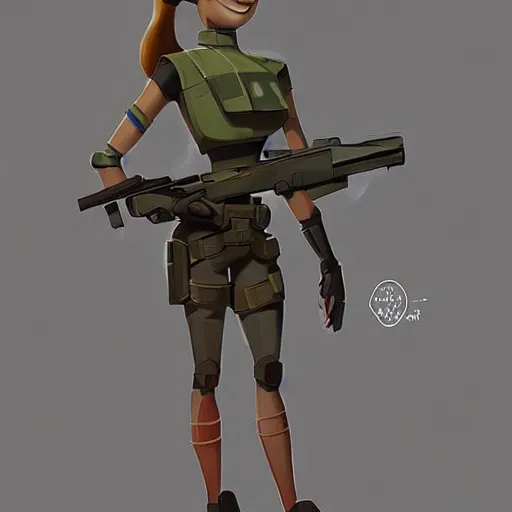 Prompt: a 3 d concept art of a armed sci - if girl by pixar studio.