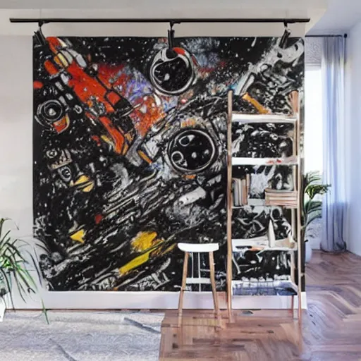 Image similar to star wars mural in the style of jackson pollock