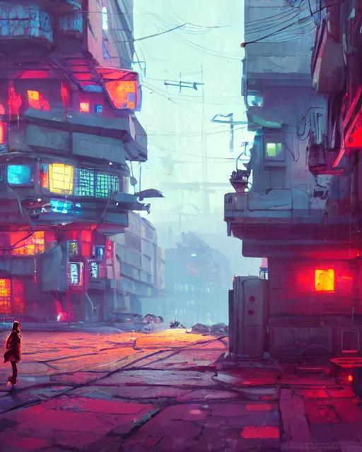 Prompt: painting of old ruined cyberpunk kiev, ukraine, detailed, by simon stalenhag, cory loftis, james gilleard, atey ghailan, makoto shinkai, goro fujita, studio ghibli, rim light, exquisite lighting, clear focus, very coherent, plain background, soft painting