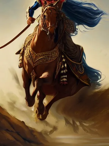 Image similar to an ancient handsome hero, laurels of glory, returns to home triunphantly mounted in a horse. full of pride. victorirous. prideful.. intricate, elegant, highly detailed, digital painting, artstation, concept art, sharp focus, illustration, by justin gerard and artgerm, 8 k