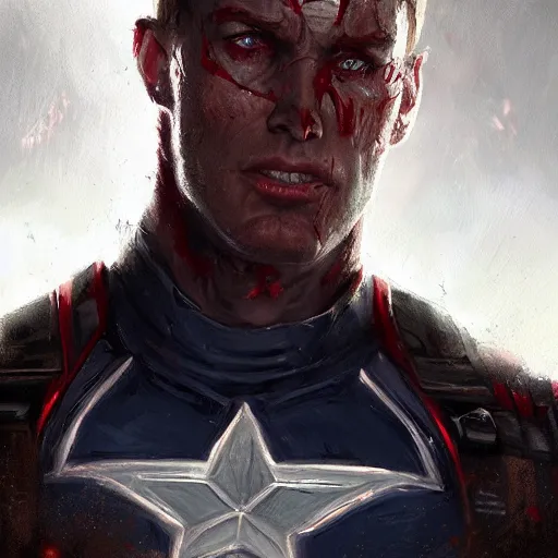 Image similar to A portrait of captain america, zombie, art by greg rutkowski, matte painting, trending on artstation