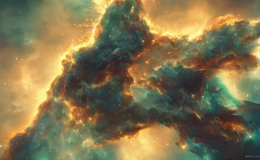 Image similar to a nebula in shape of a pheonix in space, artstation, cgsociety, highly detailed