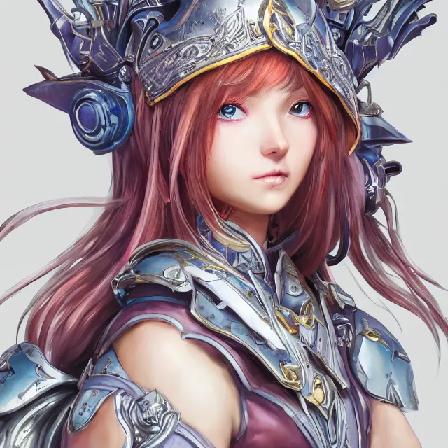 Image similar to studio portrait of lawful good colorful female holy mech paladin as absurdly beautiful, elegant, young sensual anime girl, ultrafine hyperrealistic detailed face illustration by kim jung gi, irakli nadar, intricate linework, sharp focus, bright colors, matte, octopath traveler, final fantasy, unreal engine highly rendered, global illumination, radiant light, intricate environment