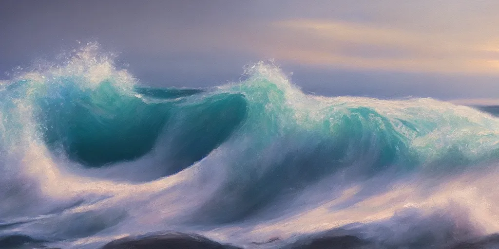 Prompt: wave, cinematic lighting, detailed oil painting, hyperrealistic, 8k