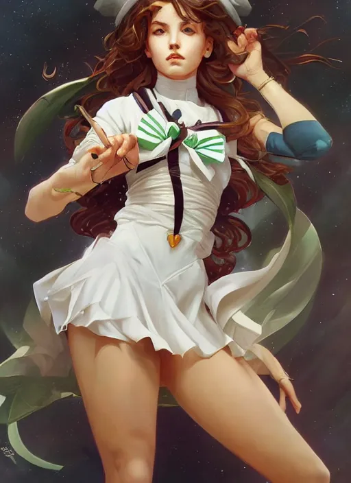 Image similar to symmetry!! portrait of sailor jupiter!! intricate, elegant, highly detailed, digital painting, artstation, concept art, smooth, sharp focus, illustration, art by artgerm and greg rutkowski and alphonse mucha, 8 k