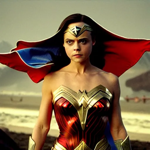 Image similar to film still of Christina Ricci playing Wonder Woman, 4k