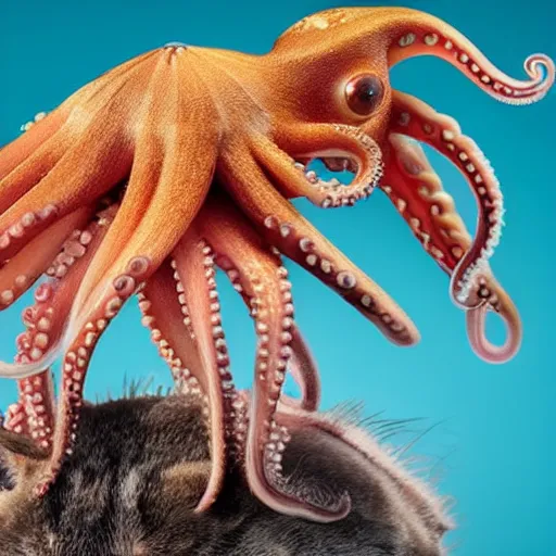 Image similar to an octopus sitting on top of a cat