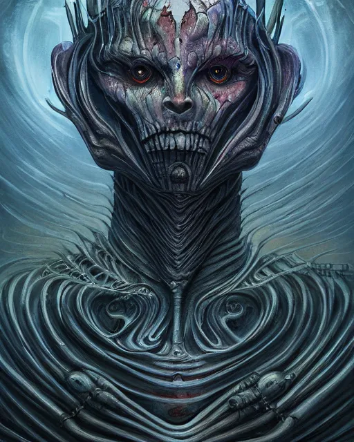 Prompt: daemon, by antonio j. manzanedo, giger, alex grey, android jones, wayne barlowe, philippe druillet, raymond swanland, cyril rolando, josephine wall, harumi hironaka, trending on artstation