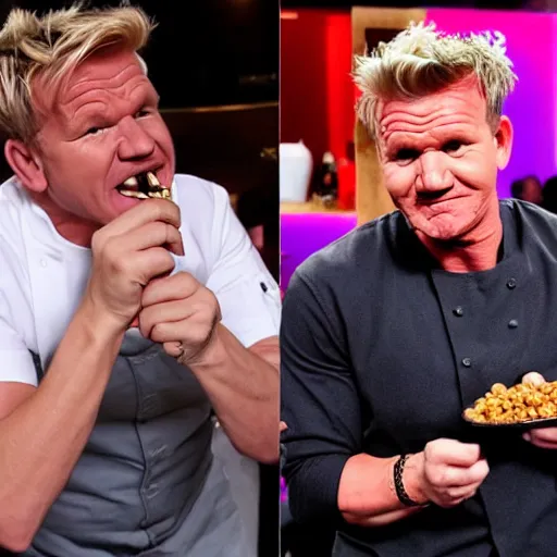 Image similar to gordon ramsay slaps kanye west in the face because hes eating cheerios and gordon ramsay despises cheerios