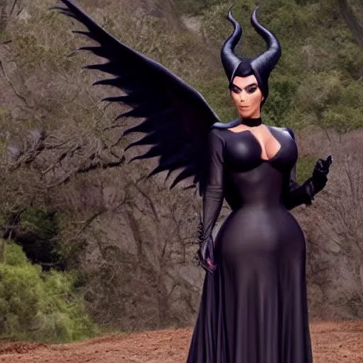 Image similar to A still of Kim Kardashian as Maleficent