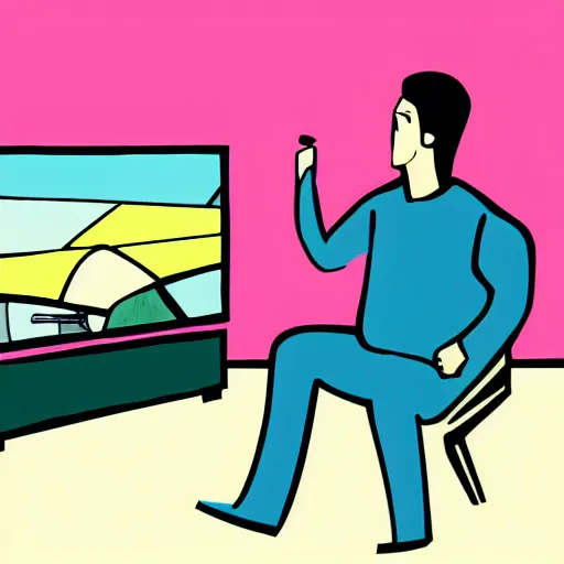 Prompt: an illustration of a man watching television, superflat art style