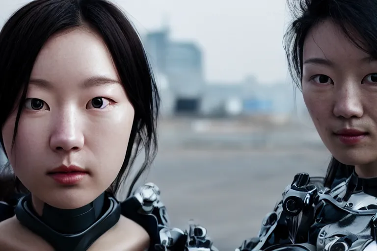 Image similar to portrait of a beautiful Korean cyborg By Emmanuel Lubezki