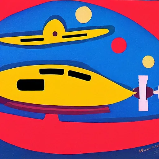 Prompt: science fiction spaceship by Mary Blair